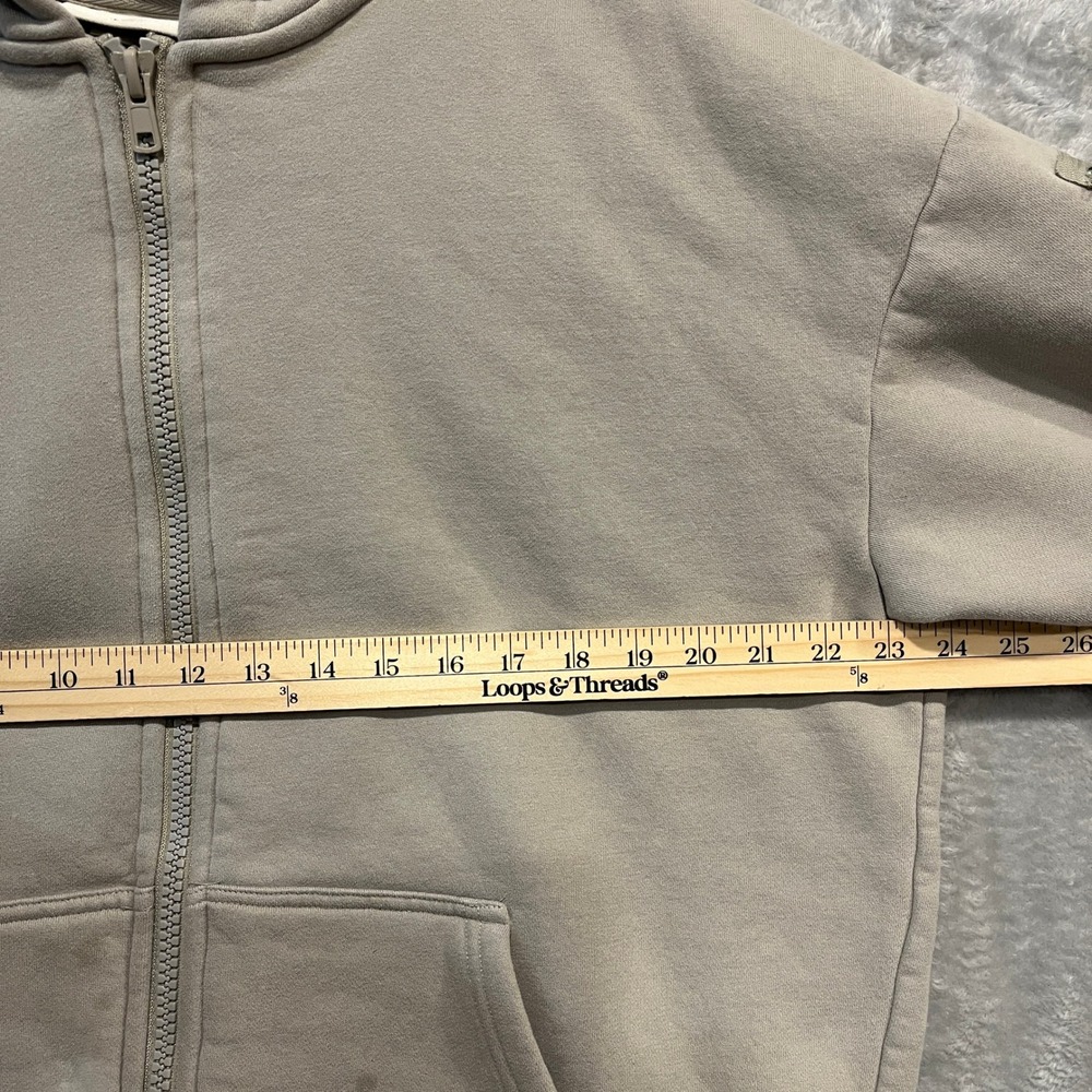 Comfrt Full Zip Hoodie Unisex Large Taupe Beige Utility Sleeve Pockets Fleece - Picture 5 of 9